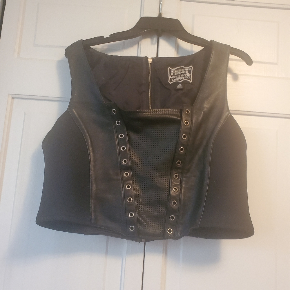 Leather biker bustier.
